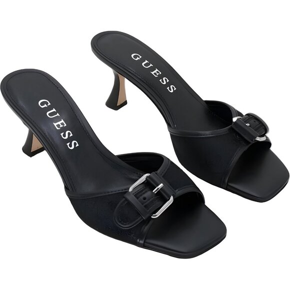 GUESS Dista Buckle Kitten Heel Mules Black Logo Women US 9M - Picture 4 of 6